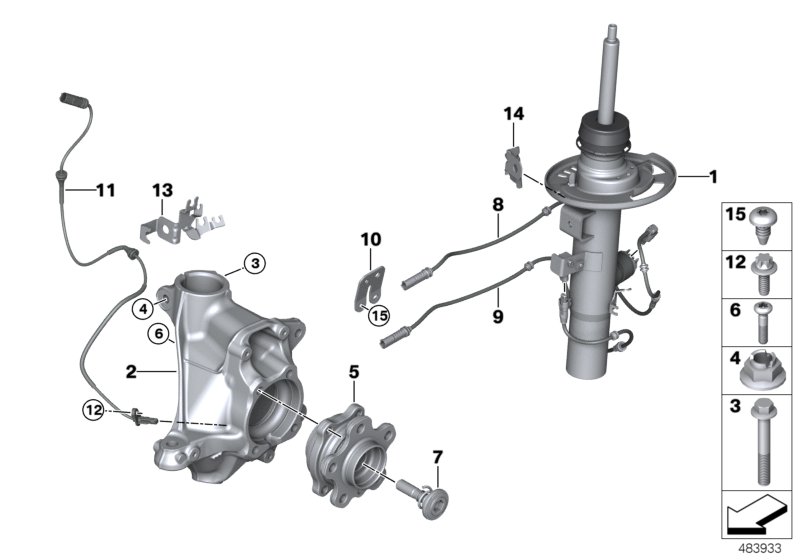 Spring strut,front, EDC/mounting parts