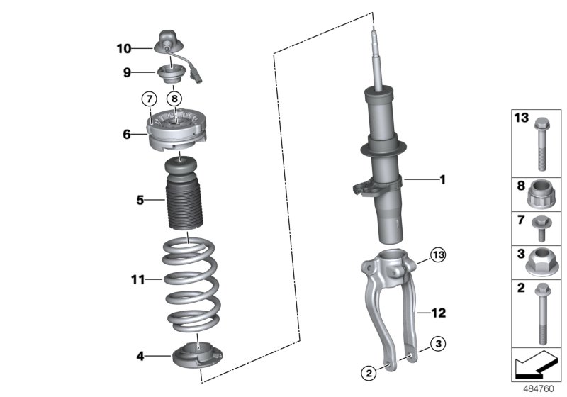 Spring strut,front, EDC/mounting parts