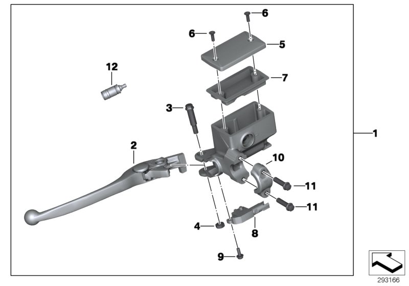 Handbrake lever, rear wheel