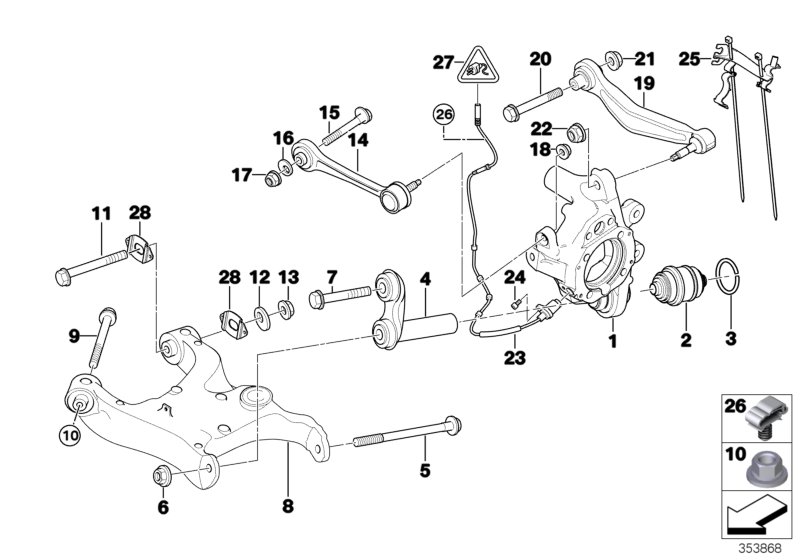 Rear axle support/wheel suspension