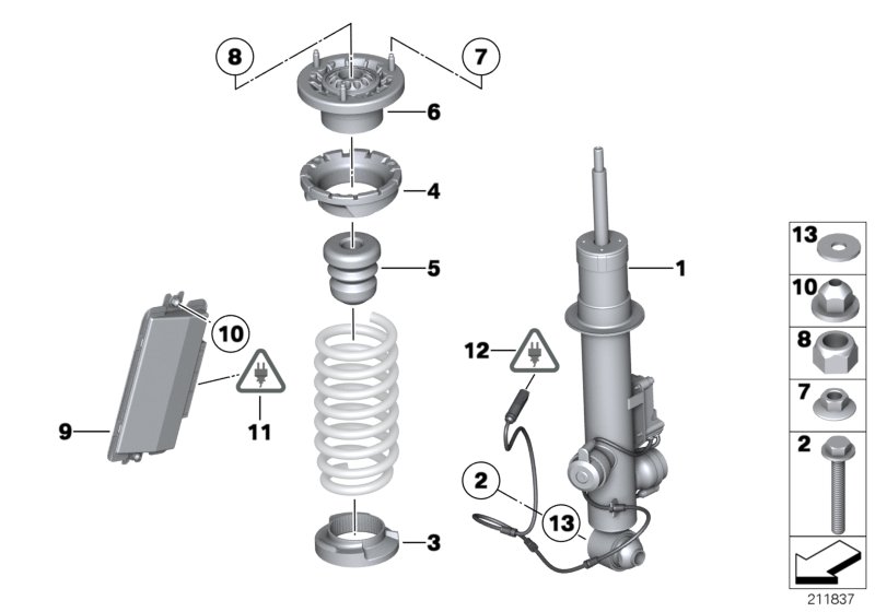 Spring strut, rear / VDC / ECU