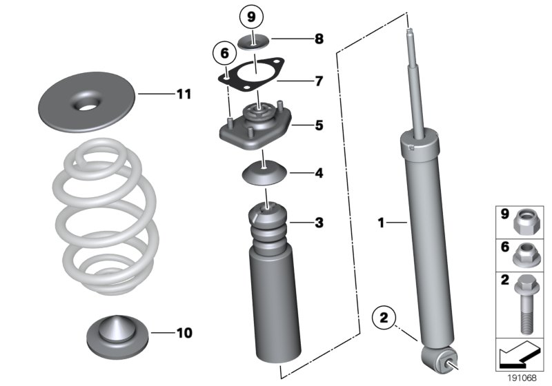 Rear spring strut mounting parts