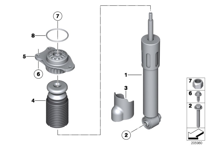 Rear spring strut mounting parts