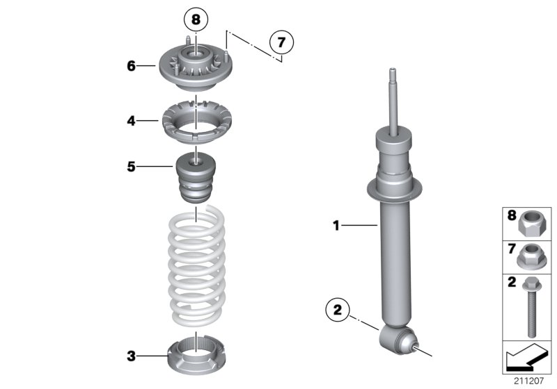 Rear spring strut mounting parts