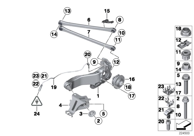 Rr axle support, wheel susp.,whl bearing