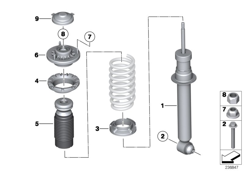 Rear spring strut mounting parts