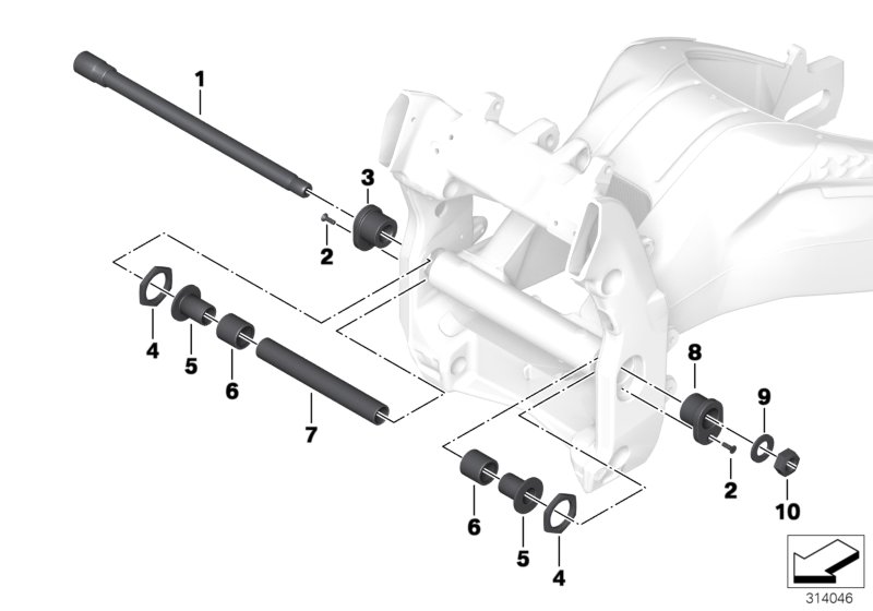 Rear swinging fork, bearing