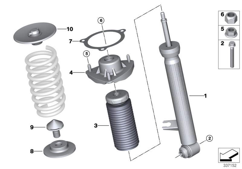 Rear spring strut mounting parts