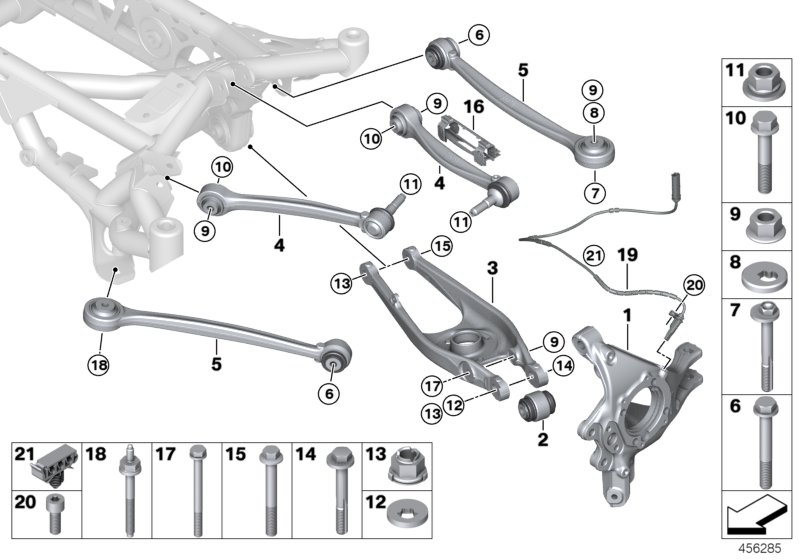 Rear axle support/wheel suspension