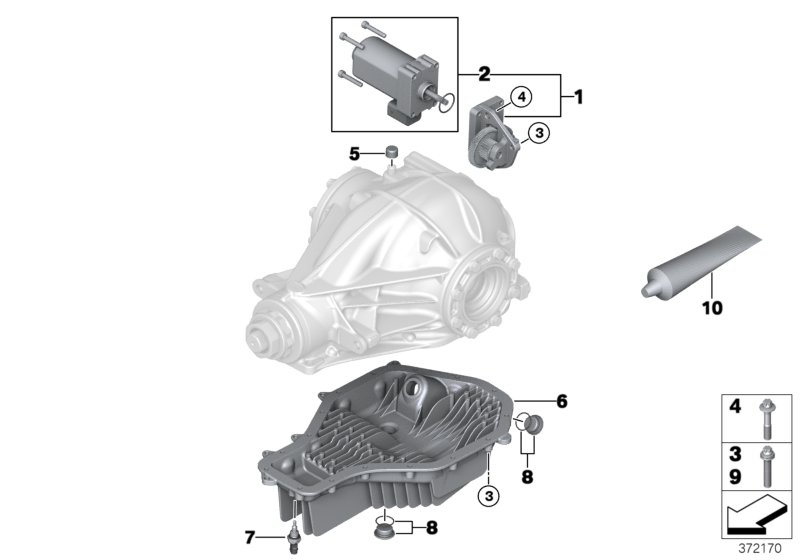 Rear axle diff, servomotor / oil sump