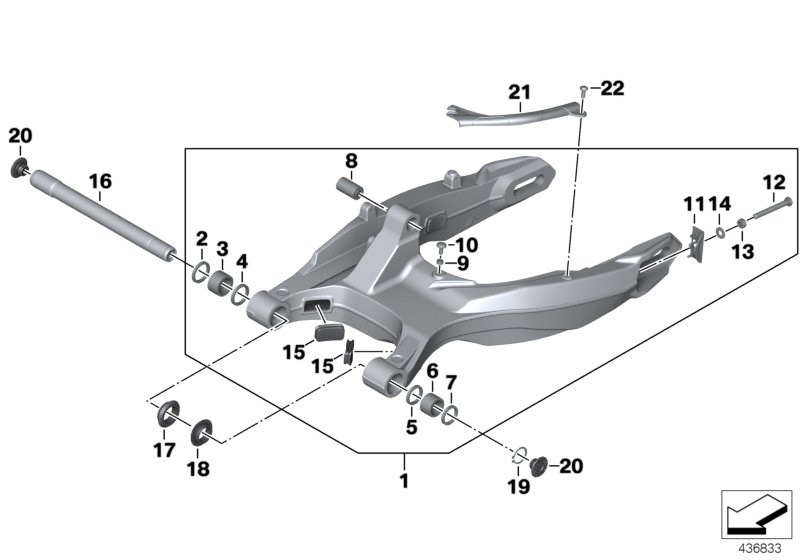 Rear swinging fork with bearing