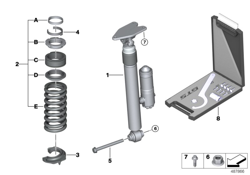 Spring strut, rear