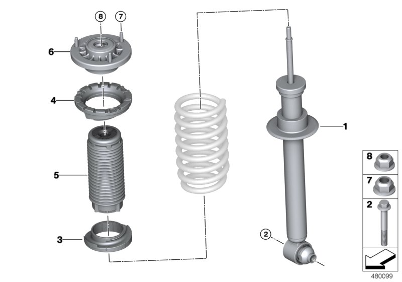 Rear spring strut mounting parts