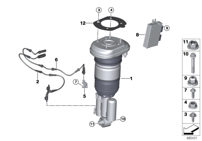 Air spring strut, rear/control units