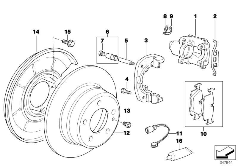 Rear wheel brake, brake pad sensor