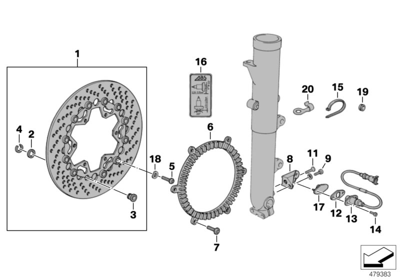 Front wheel brake, ABS