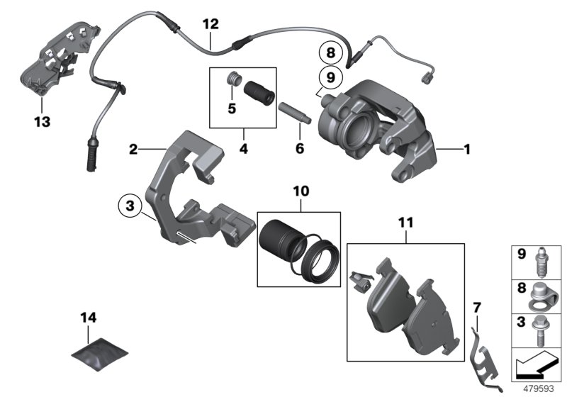 Rear wheel brake, brake pad sensor