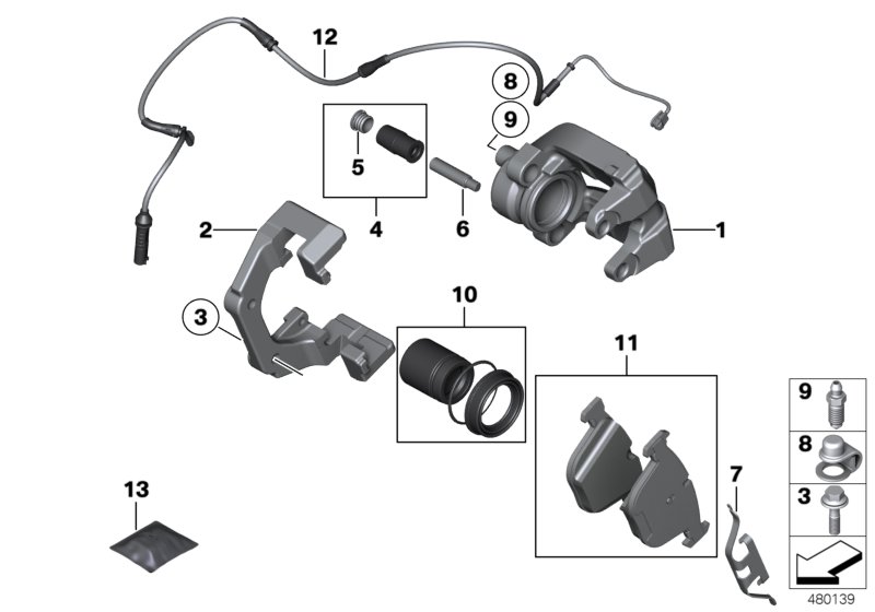 Rear wheel brake, brake pad sensor