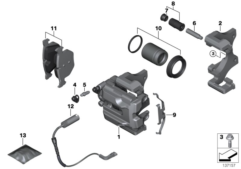 Rear wheel brake, brake pad sensor