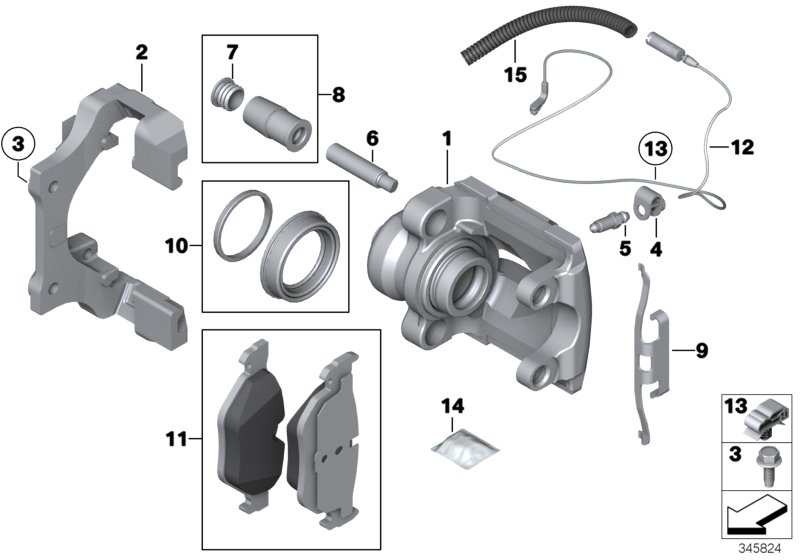 Rear wheel brake, brake pad sensor