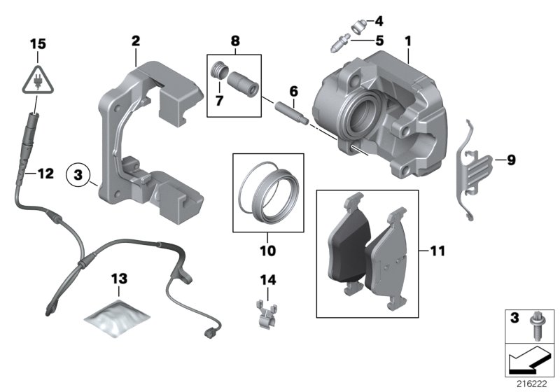 Front wheel brake, brake pad sensor