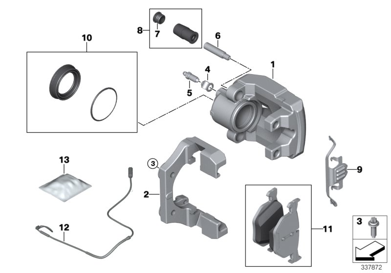Rear wheel brake, brake pad sensor