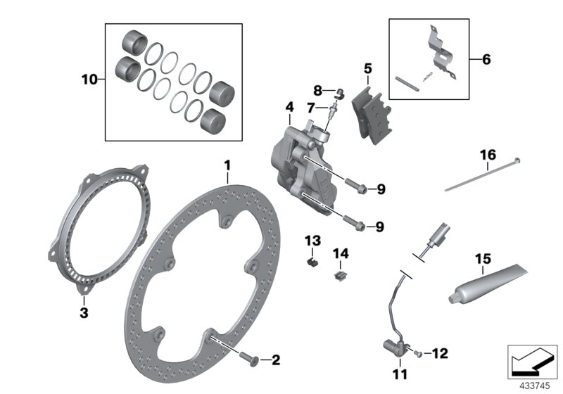 Front-wheel brake, rivet pack