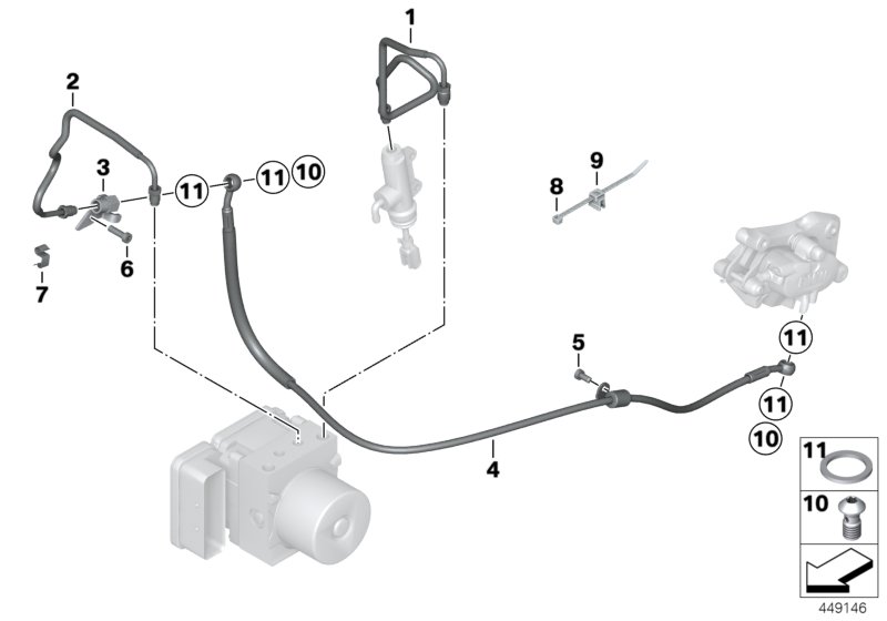 Brake pipe, rear, Integral ABS