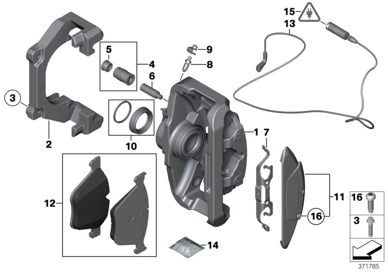 Front wheel brake, brake pad sensor