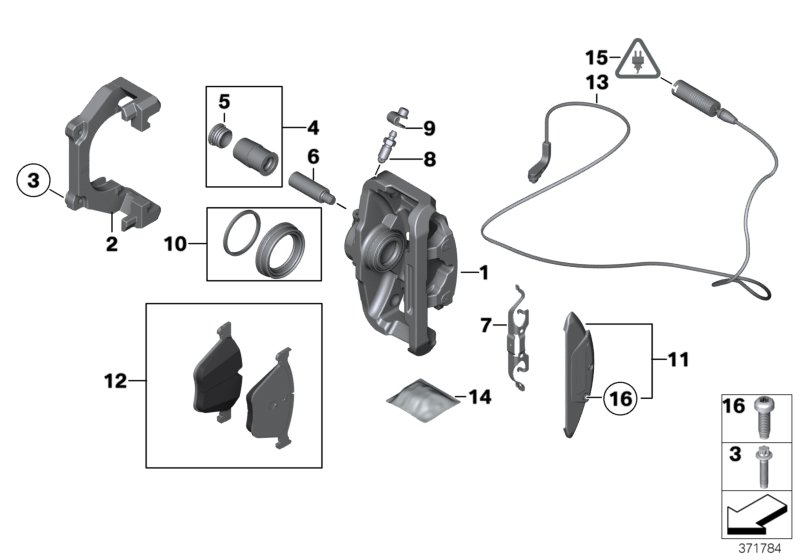 Rear wheel brake, brake pad sensor