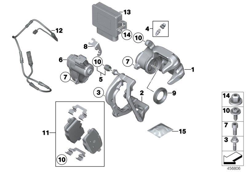 Rear-wheel brake - EMF control unit