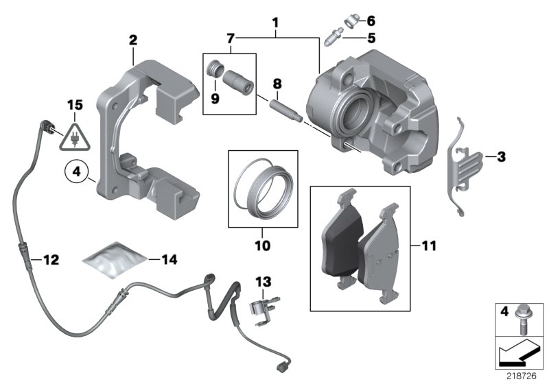 Front wheel brake, brake pad sensor