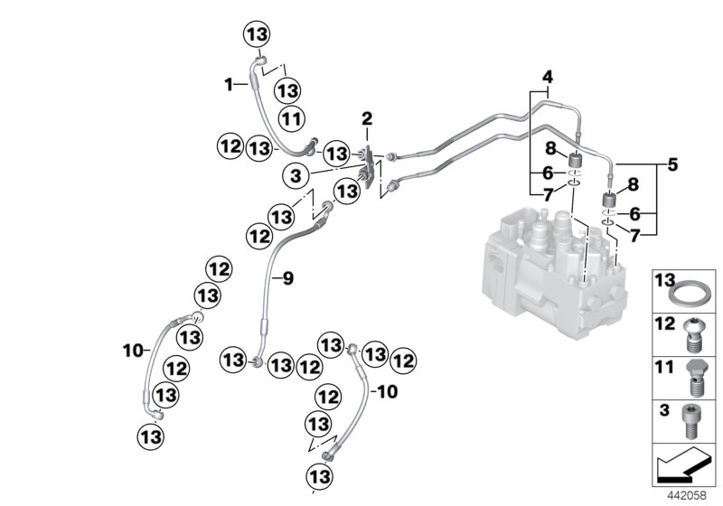 Brake line, front, I-ABS, Generation 1
