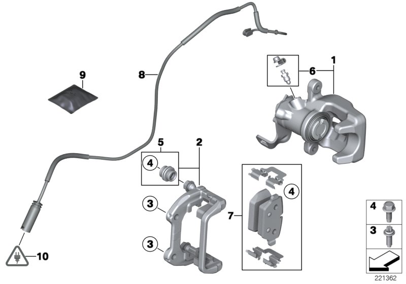 Rear wheel brake, brake pad sensor