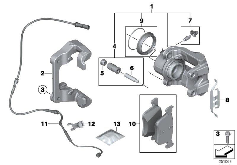 Front wheel brake, brake pad sensor