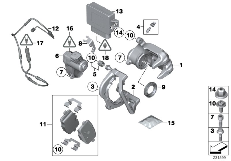 Rear-wheel brake - EMF control unit