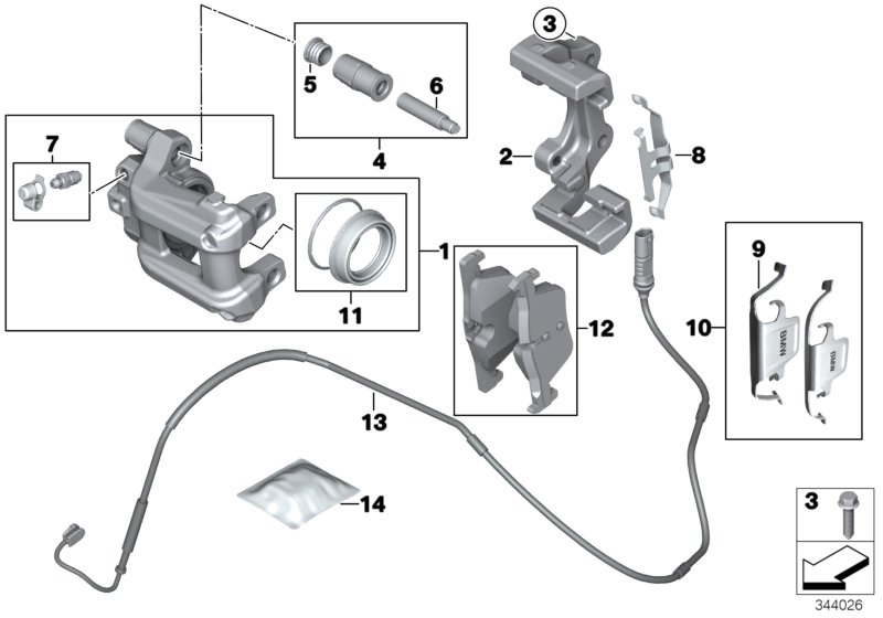 Rear wheel brake, brake pad sensor