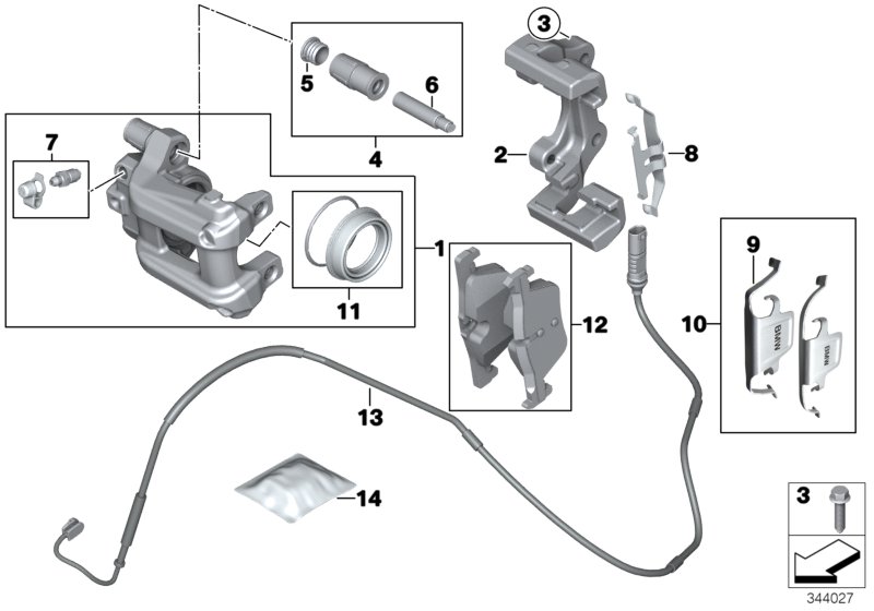Rear wheel brake, brake pad sensor