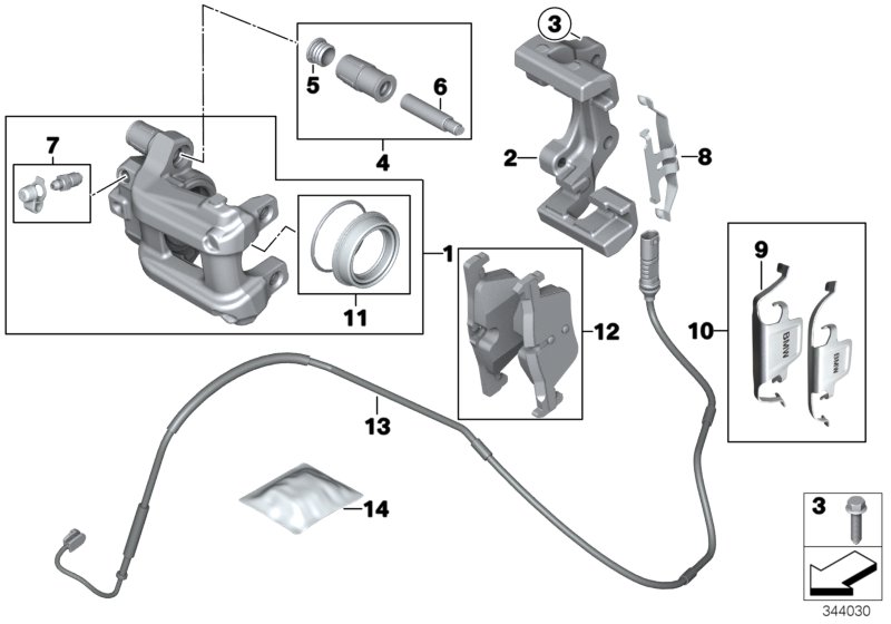 Rear wheel brake, brake pad sensor