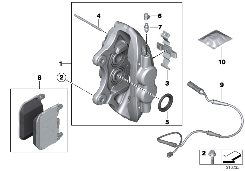 Front wheel brake, brake pad sensor