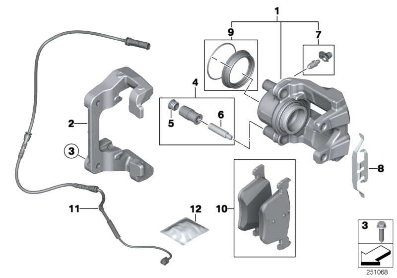 Front wheel brake, brake pad sensor