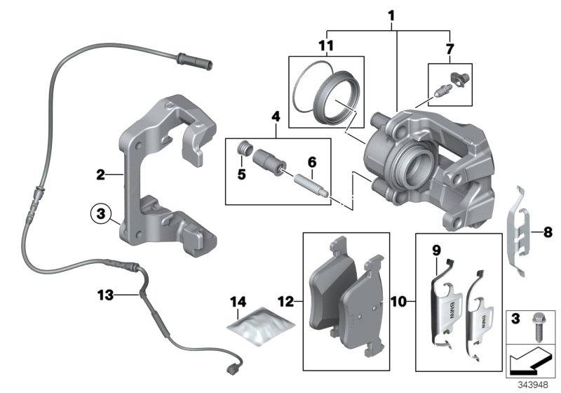 Front wheel brake, brake pad sensor