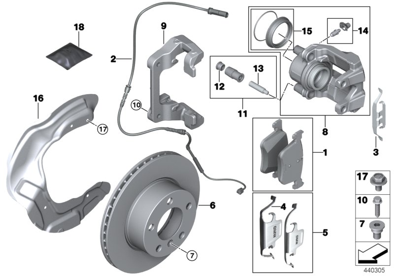 Front wheel brake, brake pad sensor