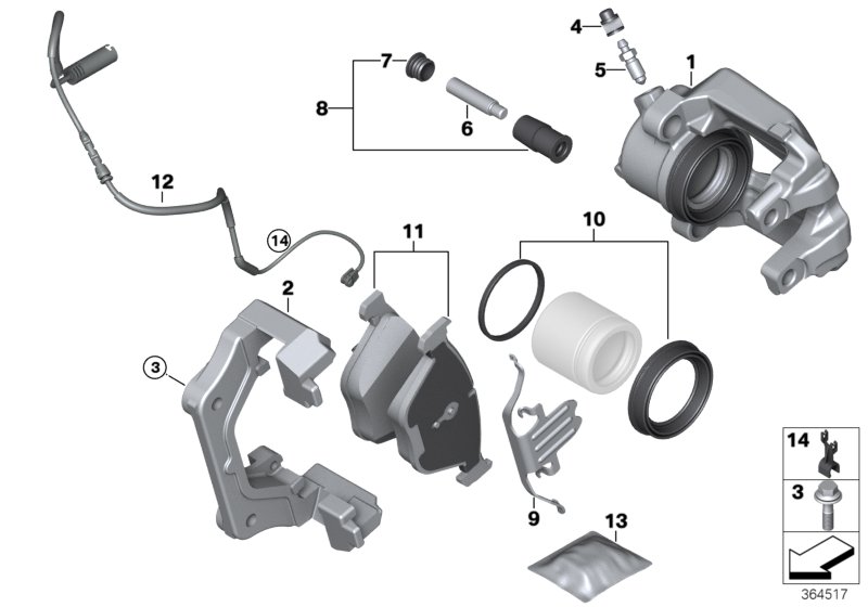 Front wheel brake, brake pad sensor