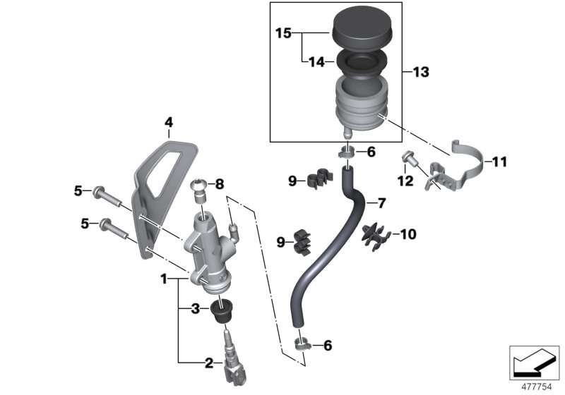 Rear brake master cylinder w container