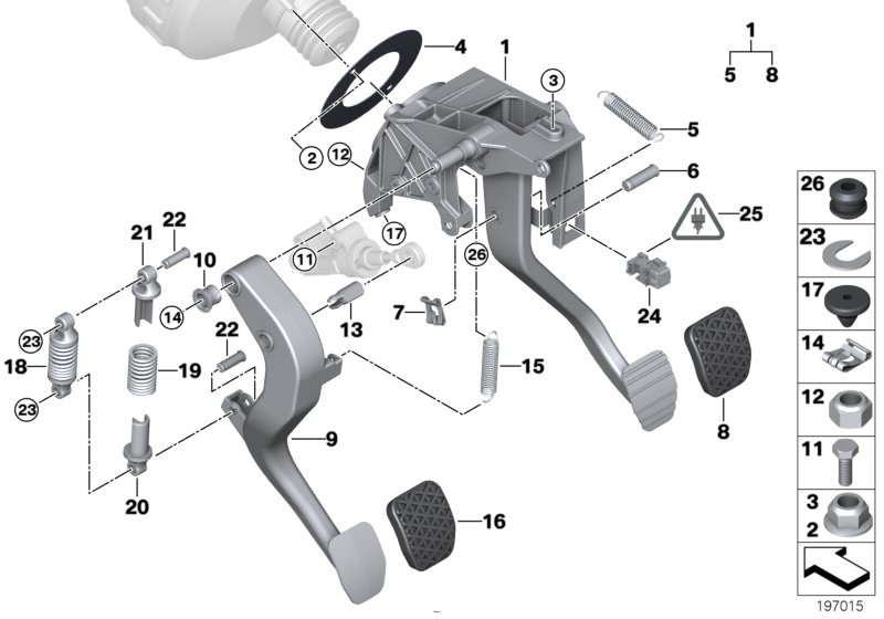 Pedal assy w over-centre helper spring