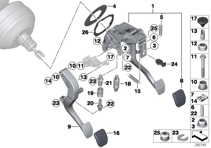 Pedal assy w over-centre helper spring