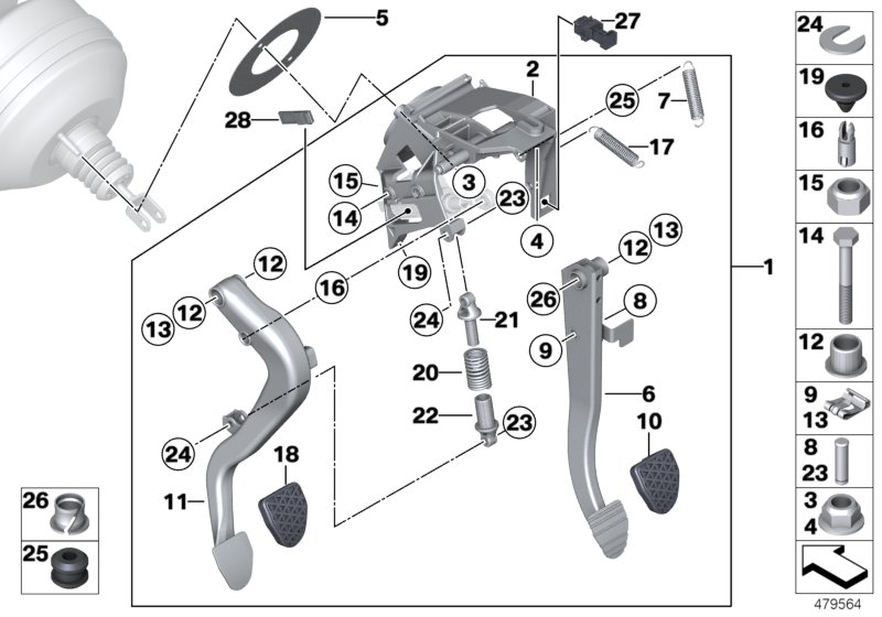 Pedal assy w over-centre helper spring
