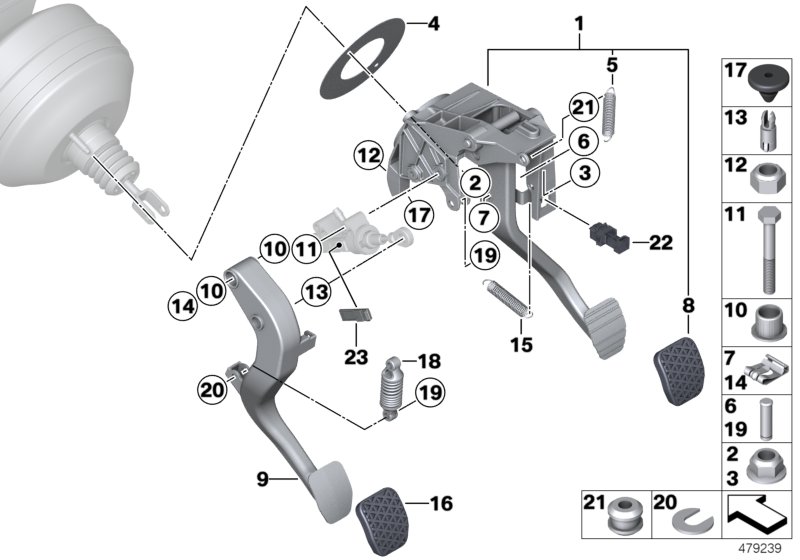 Pedal assy w over-centre helper spring