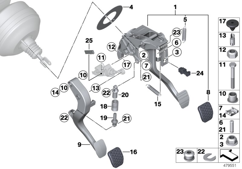 Pedal assy w over-centre helper spring
